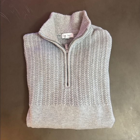 Calvin Klein Light Gray Zip-Up Turtleneck Sweater - Picture 2 of 4